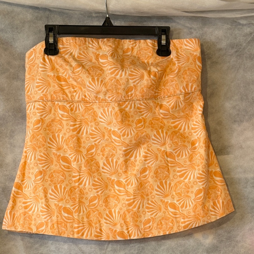 Women's Strapless Orange Shell-Print top